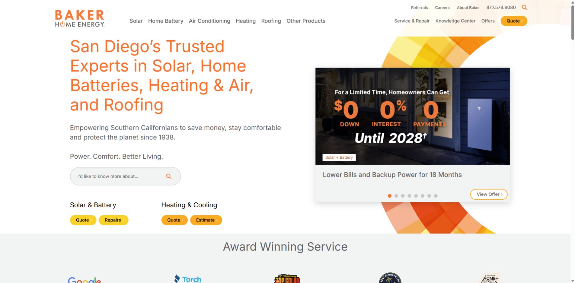 Screenshot of Baker Home Energy official website homepage