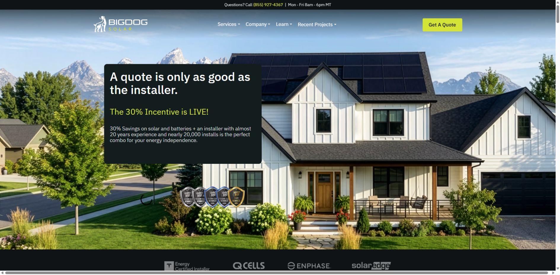 Screenshot of Big Dog Solar official website homepage