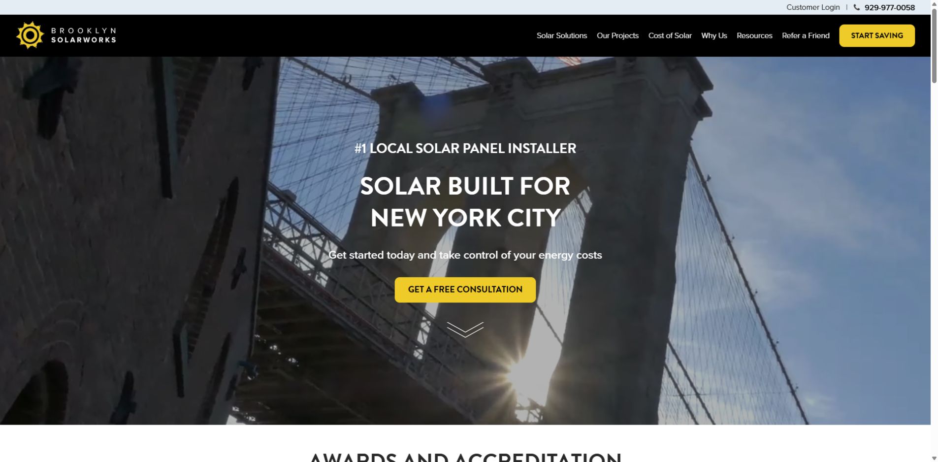 Screenshot of Brooklyn SolarWorks official website homepage