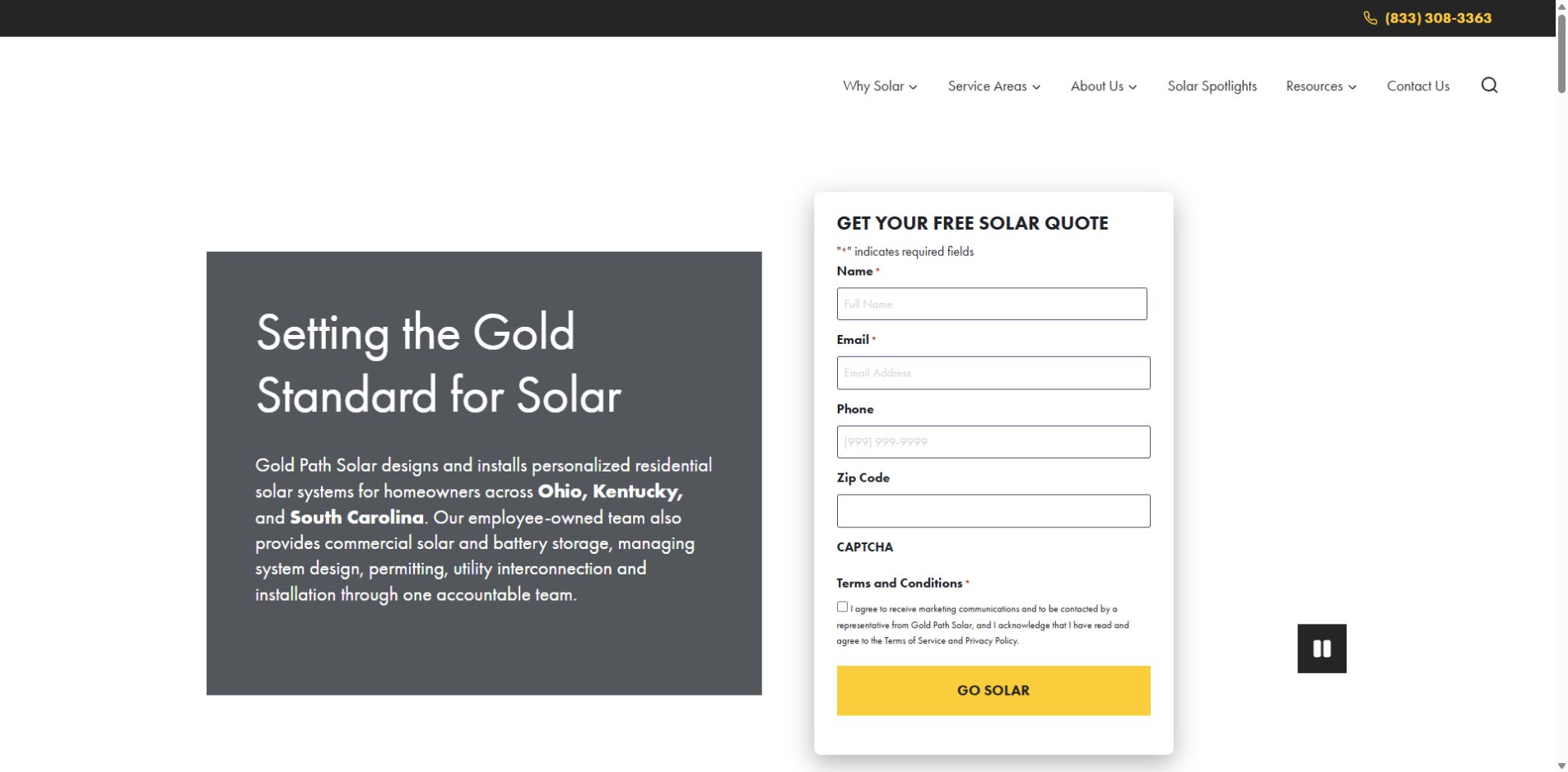 Screenshot of Gold Path Solar official website homepage