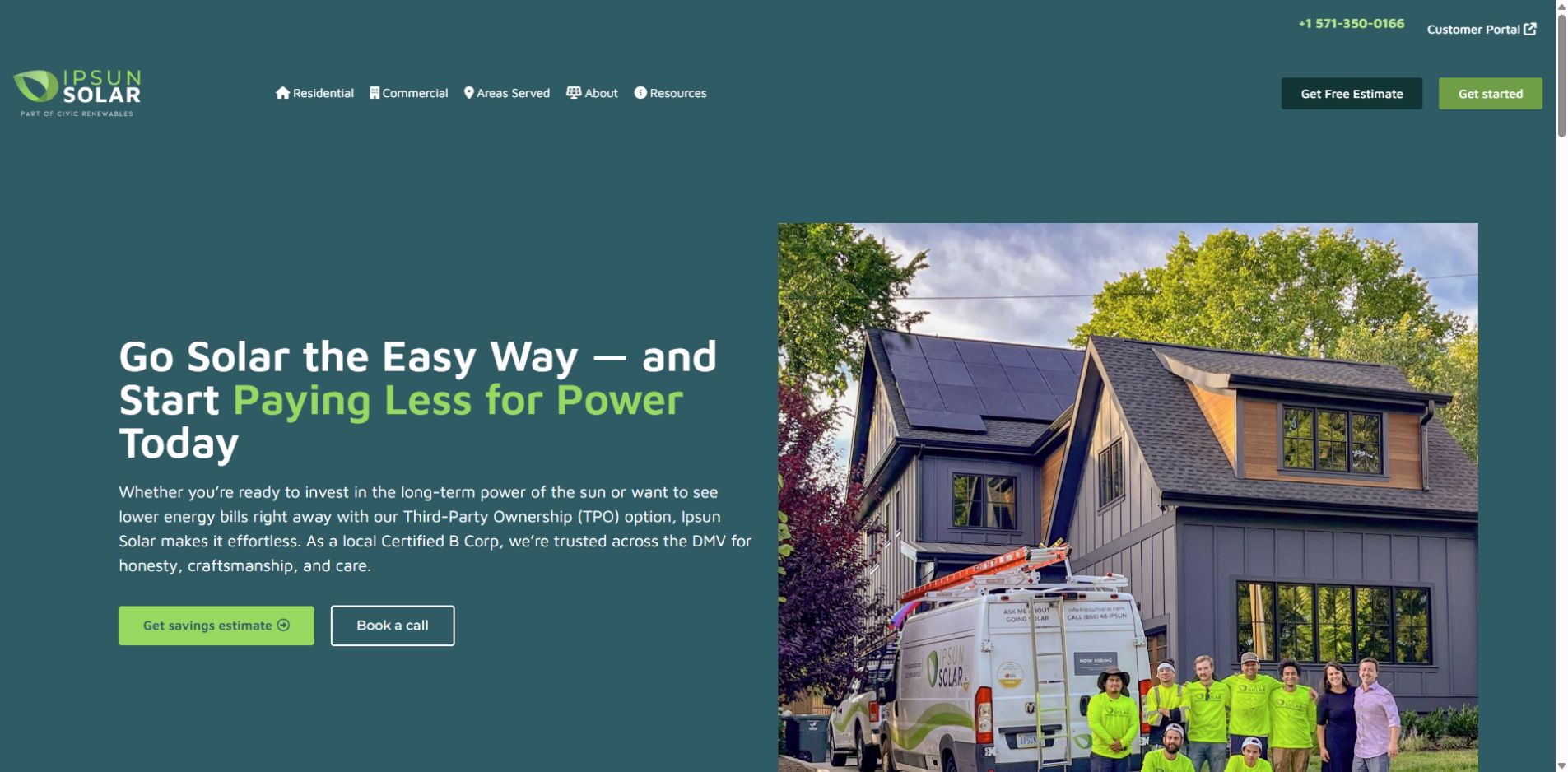 Screenshot of Ipsun Solar official website homepage