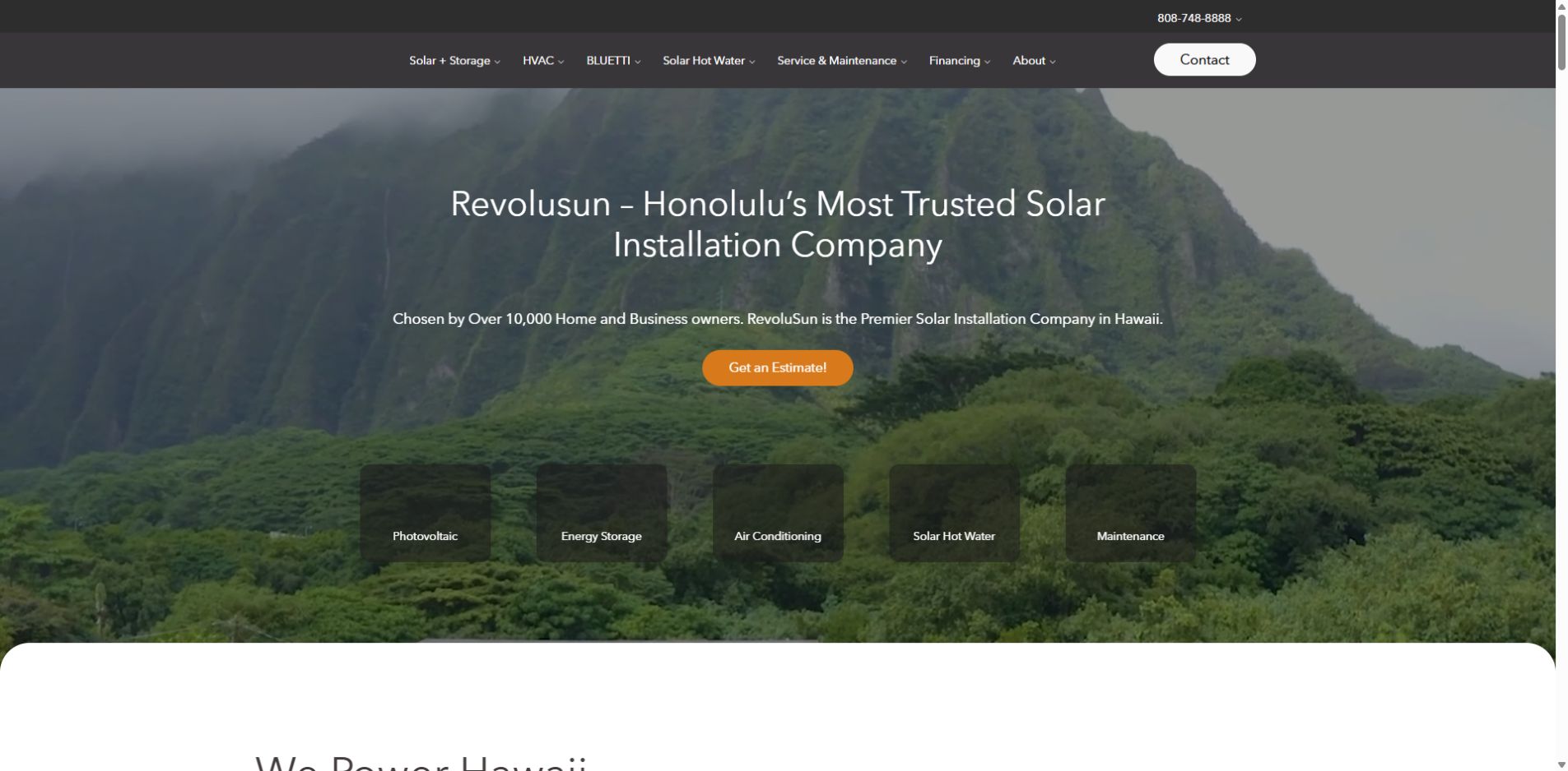 Screenshot of RevoluSun official website homepage