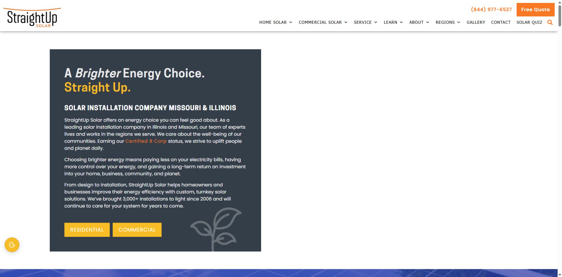 Screenshot of StraightUp Solar official website homepage