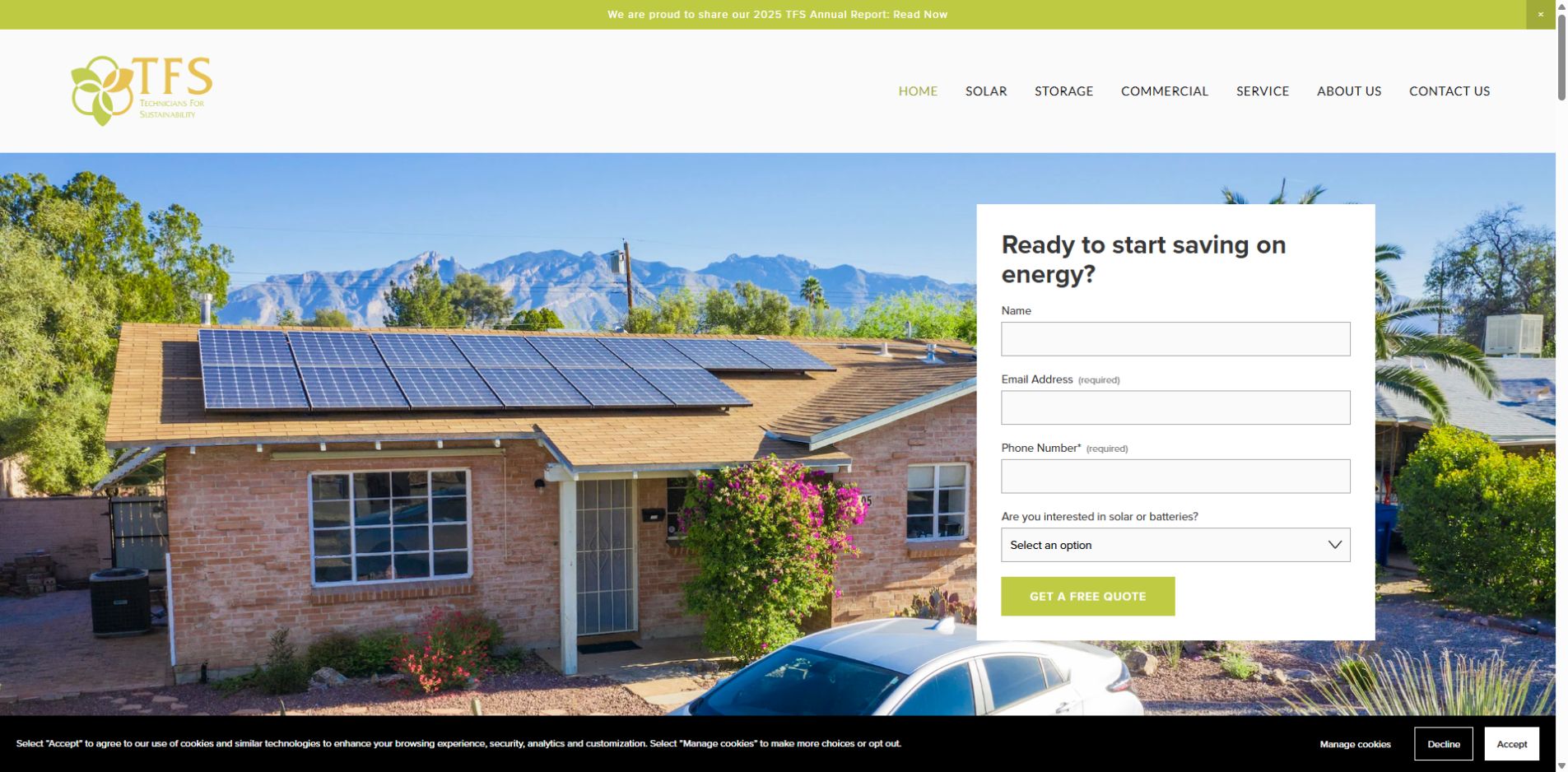 Screenshot of Technicians For Sustainability official website homepage