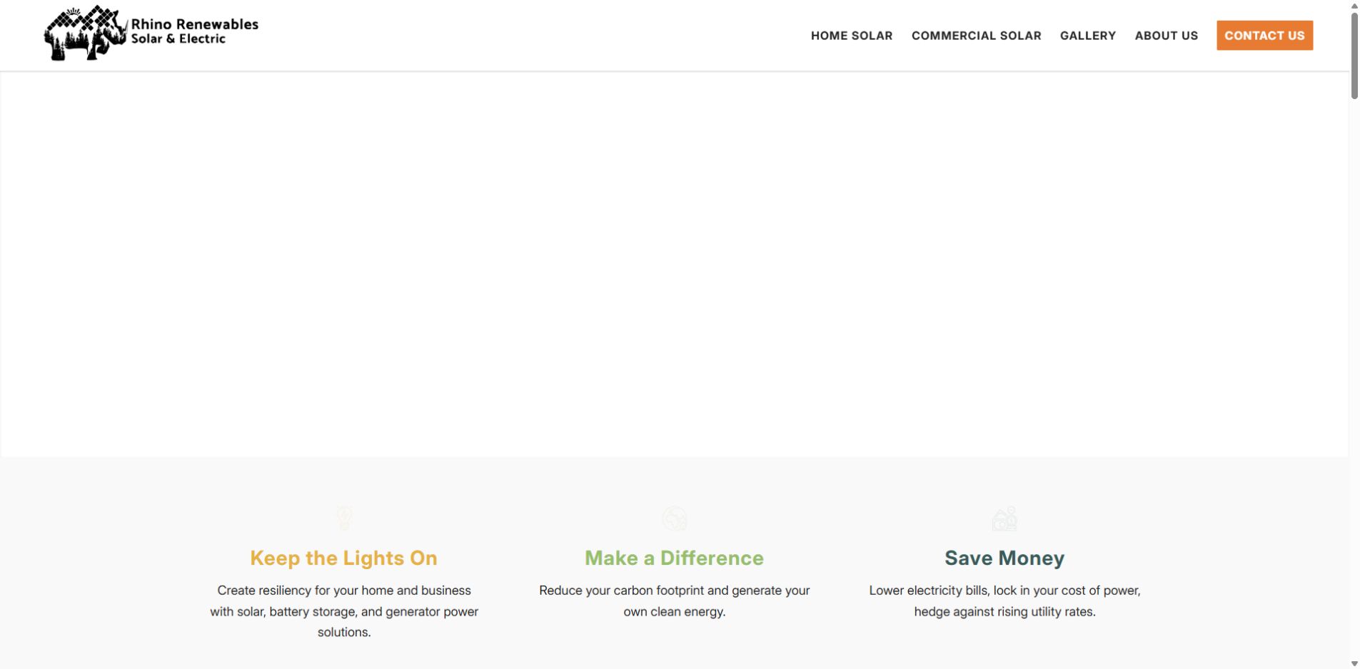 Screenshot of Rhino Renewables Solar & Electric official website homepage